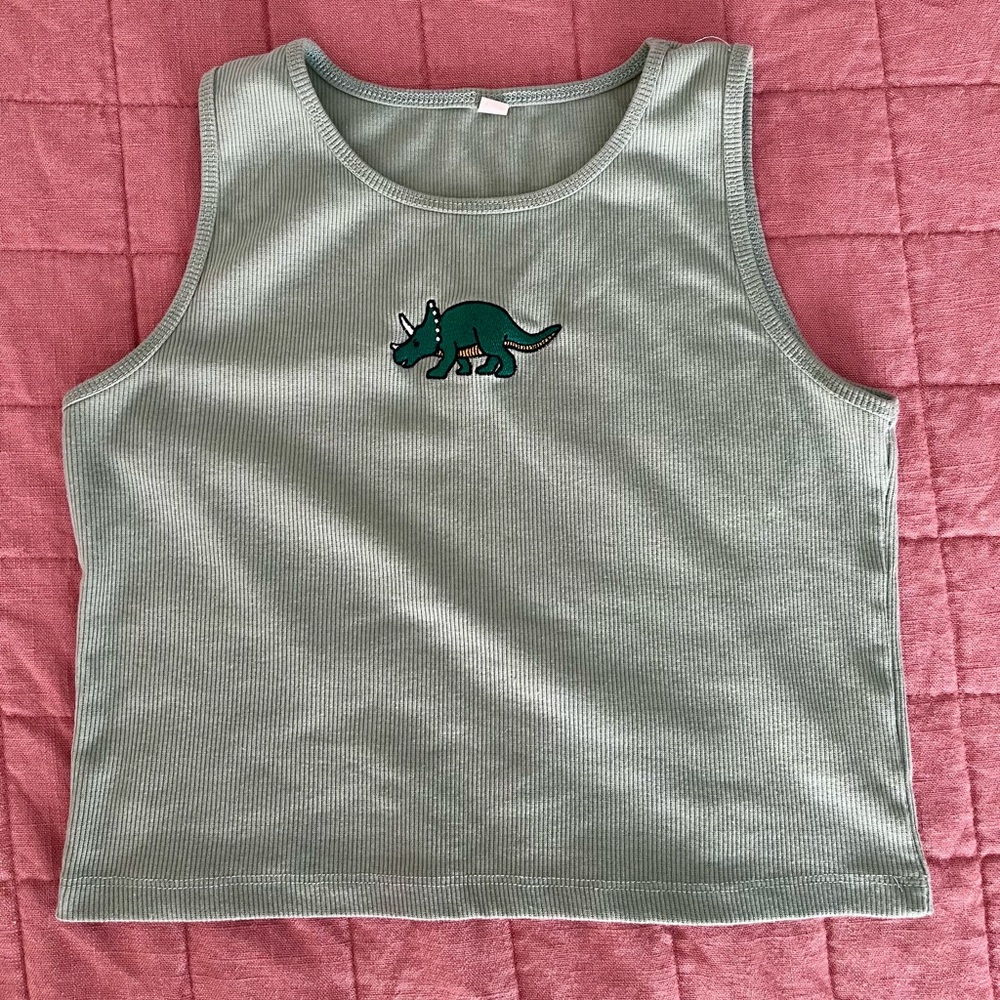 SHEIN Embroidered Dinosaur Patch Halter Cropped Tank Top